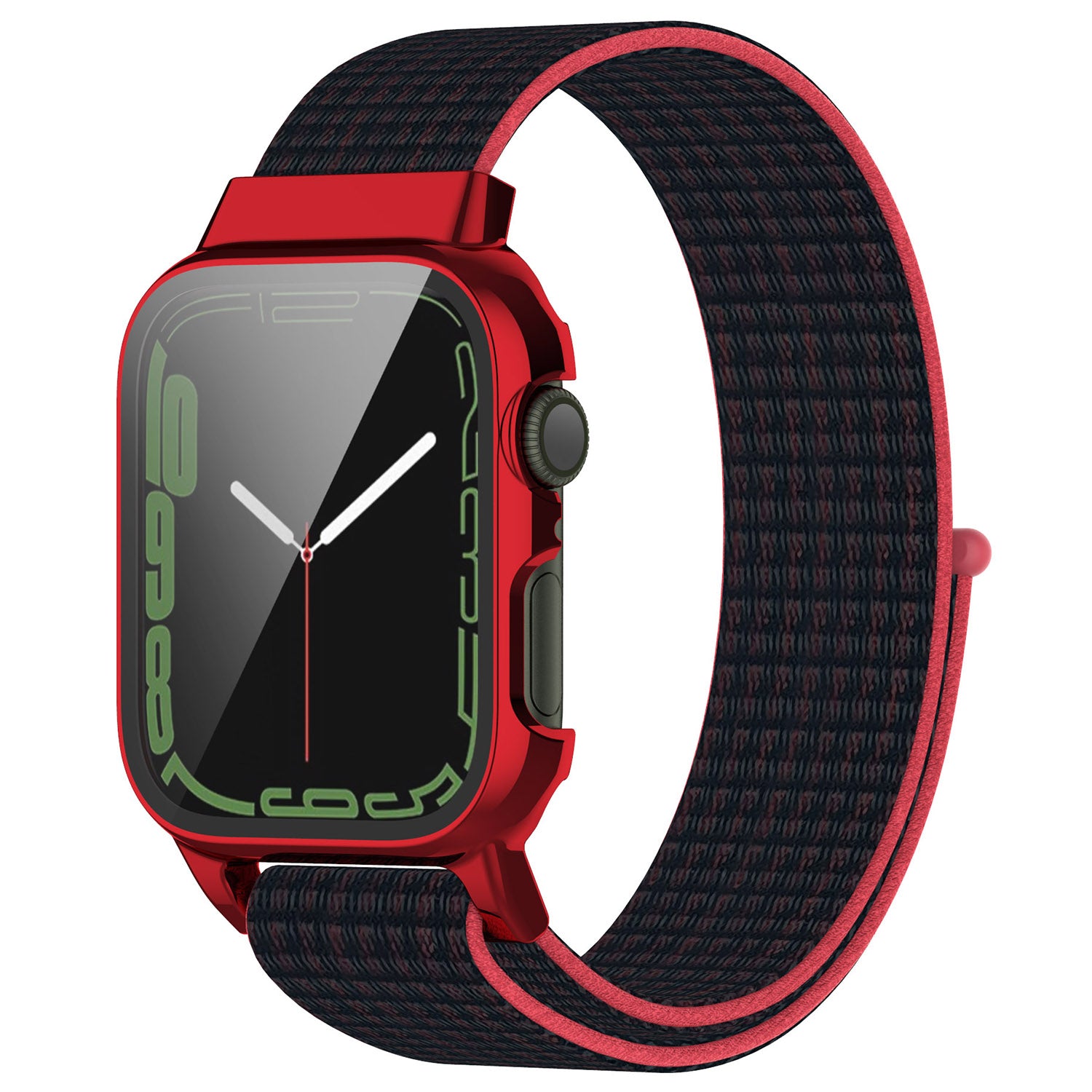 Loop Fastener Nylon Watch Band Strap + Tempered Glass Film Electroplating PC Watch Case Cover for Apple Watch Series 7 45mm Loop Fastener Nylon Watch Band Strap + Tempered Glass Film Electroplating PC Watch Case Cover for Apple Watch Series 7 45mm